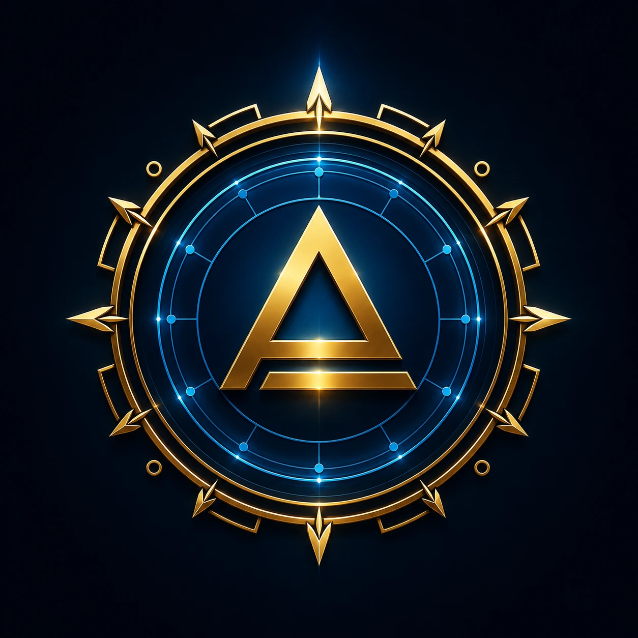 Agastya gold A within illuminated blue and gold rings